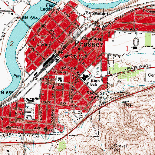 Topographic Map of Prosser High School, WA
