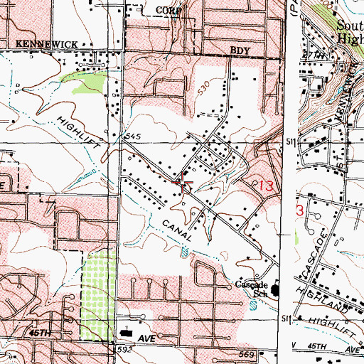 Topographic Map of Housel Middle School, WA