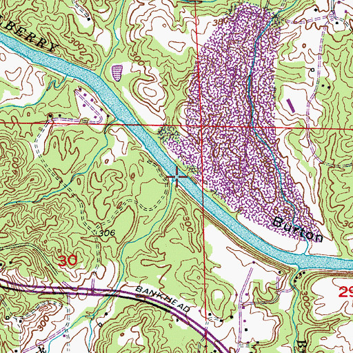 Topographic Map of Burtons Ferry (historical), AL