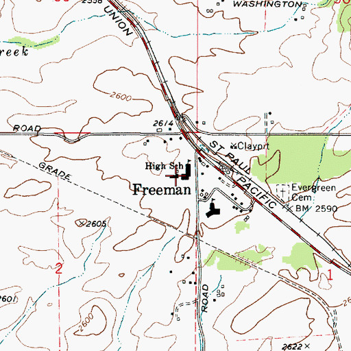 Topographic Map of Freeman High School, WA