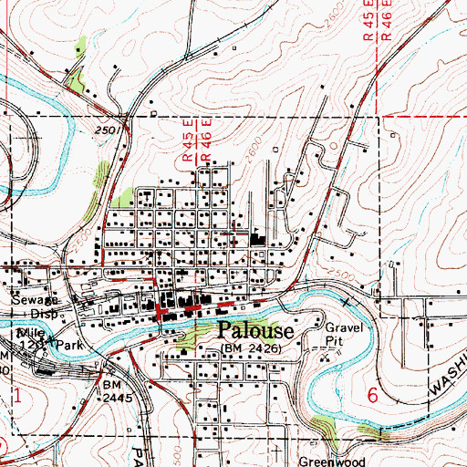 Topographic Map of Palouse Elementary School, WA
