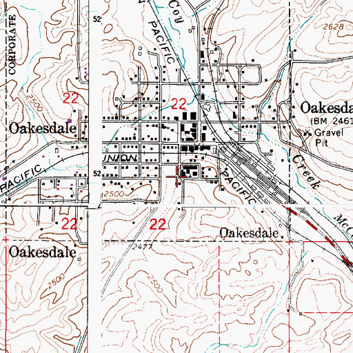 Topographic Map of Oakesdale Elementary and High School, WA