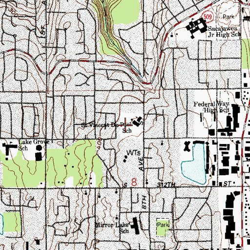 Topographic Map of Saint Vincent De Paul School, WA