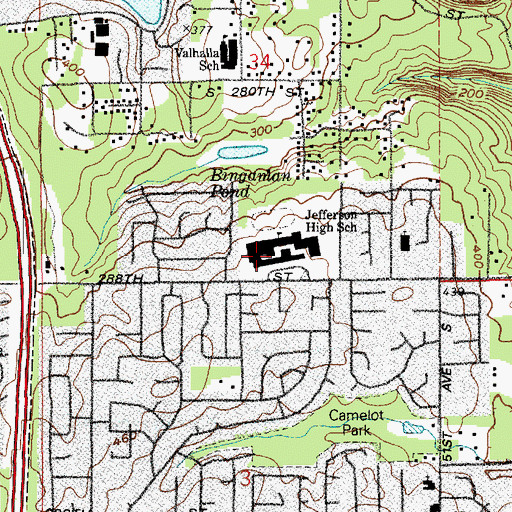 Topographic Map of Thomas Jefferson High School, WA