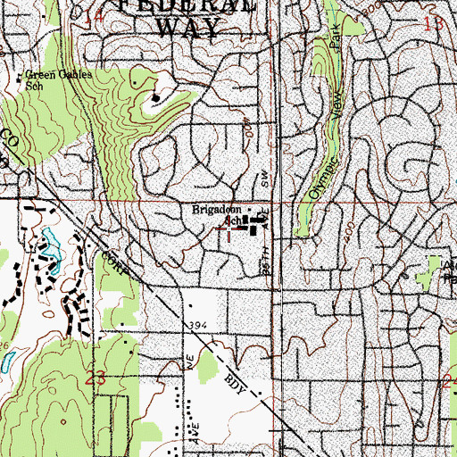 Topographic Map of Brigadoon Elementary School, WA