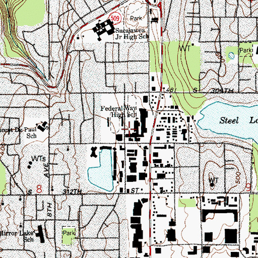 Topographic Map of Federal Way High School, WA