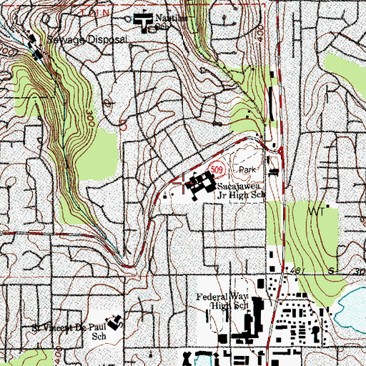 Topographic Map of Sacajawea Middle School, WA
