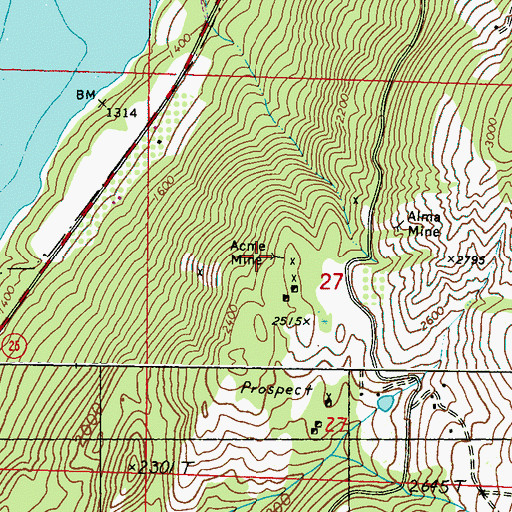 Topographic Map of Acme Mine, WA
