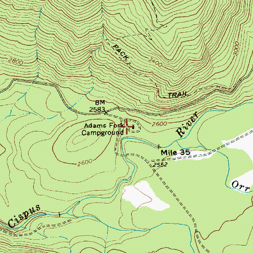 Topographic Map of Adams Fork Campground, WA