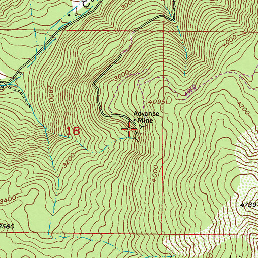 Topographic Map of Advance Mine, WA