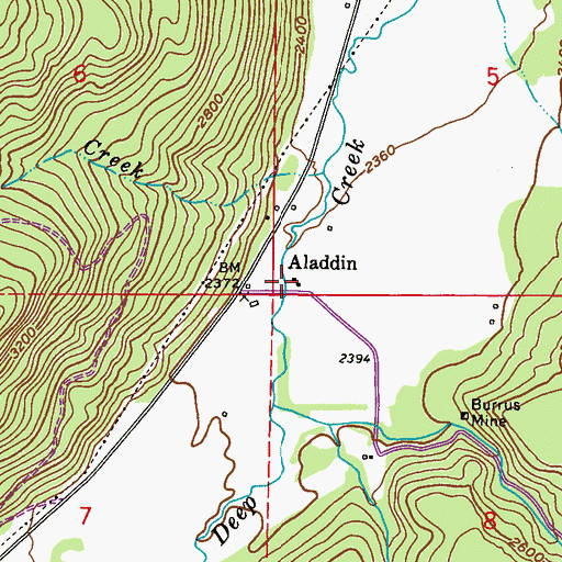 Topographic Map of Aladdin, WA