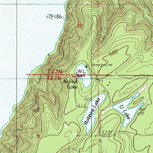 Topographic Map of Aldrich Lake, WA