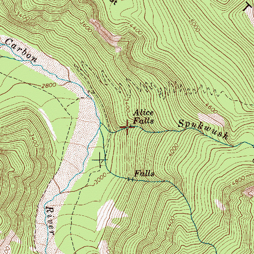 Topographic Map of Alice Falls, WA