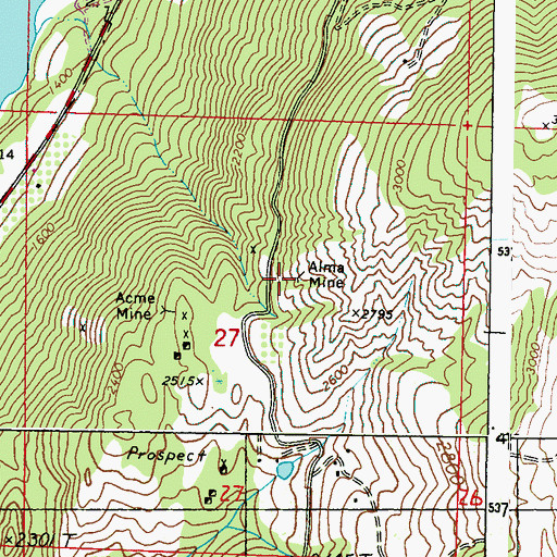 Topographic Map of Alma Mine, WA