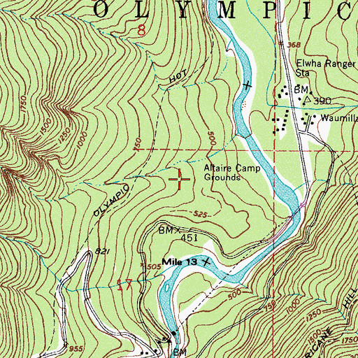 Topographic Map of Altair Campgrounds, WA