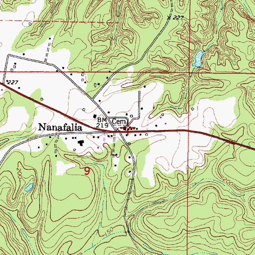 Topographic Map of Nanafalia Baptist Church, AL