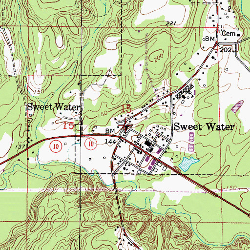 Topographic Map of Sweet Water Baptist Church, AL