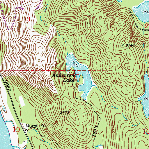 Topographic Map of Anderson Lake, WA