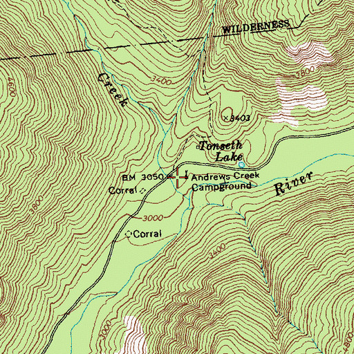 Topographic Map of Andrews Creek Campground, WA