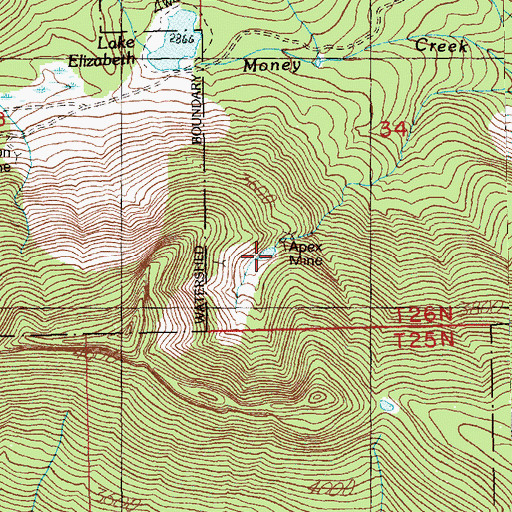 Topographic Map of Apex Mine, WA