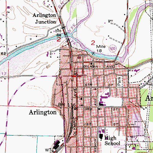 Topographic Map of Arlington, WA