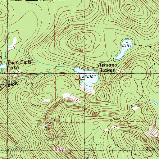Topographic Map of Ashland Lakes, WA