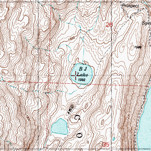 Topographic Map of BJ Lake, WA