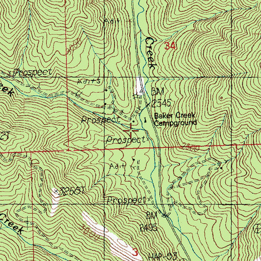 Topographic Map of Baker Creek, WA