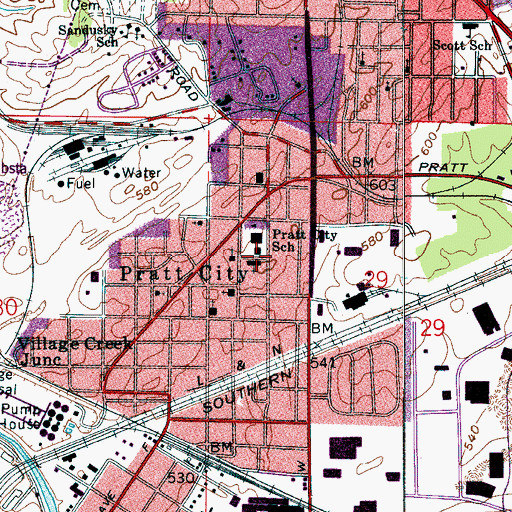 Topographic Map of Pratt City First Baptist Church, AL