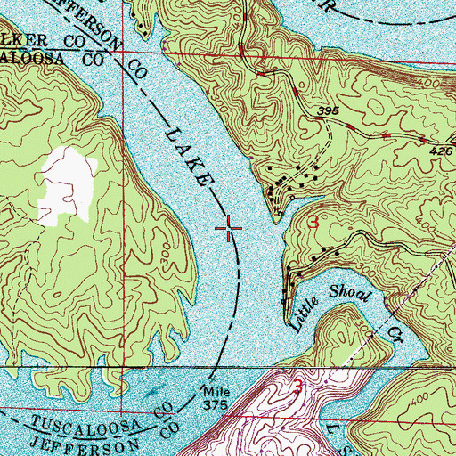 Topographic Map of Black Rock Shoals, AL