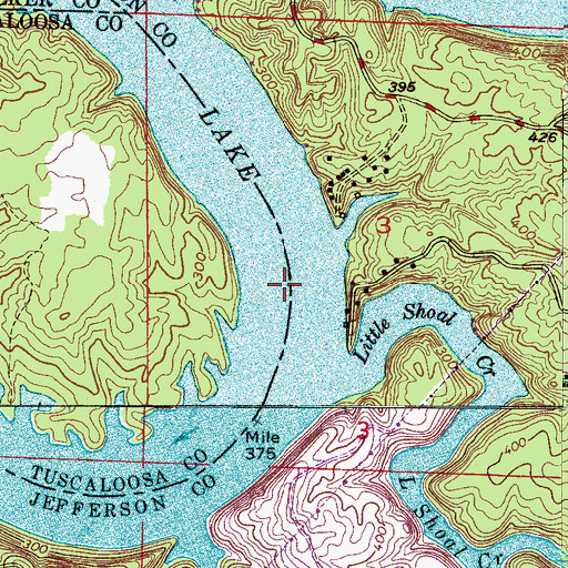 Topographic Map of Lock Number Twelve (historical), AL