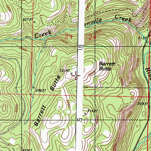 Topographic Map of Barrett Butte, WA