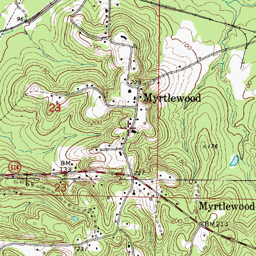 Topographic Map of Myrtlewood Elementary School (historical), AL