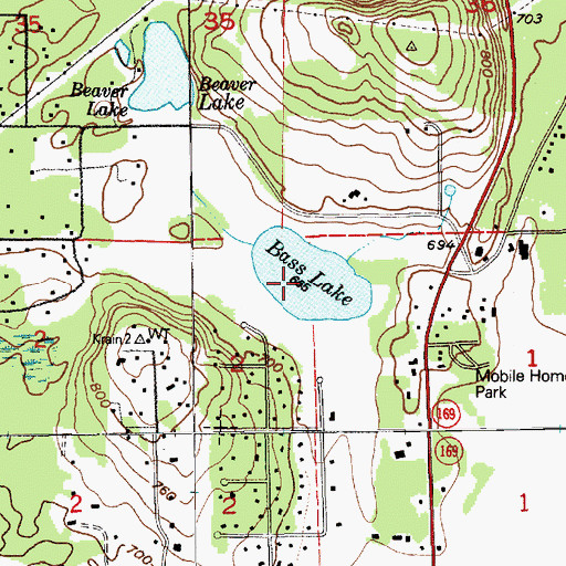 Topographic Map of Bass Lake, WA