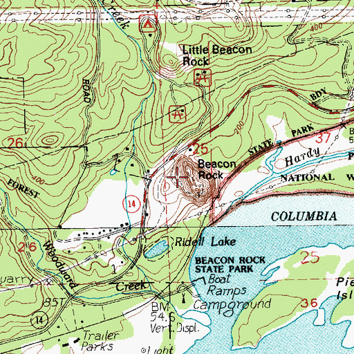 Topographic Map of Beacon Rock, WA