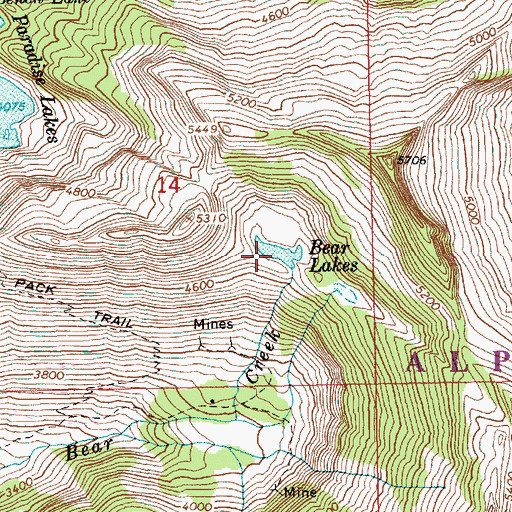 Topographic Map of Bear Lakes, WA