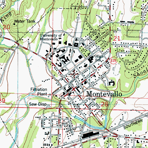 Topographic Map of Montevallo Church of Christ, AL