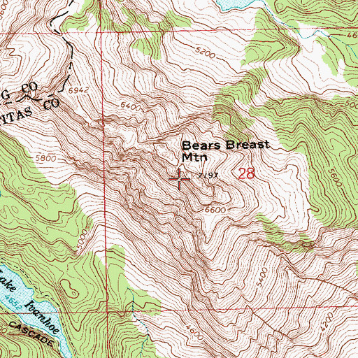 Topographic Map of Bears Breast Mountain, WA