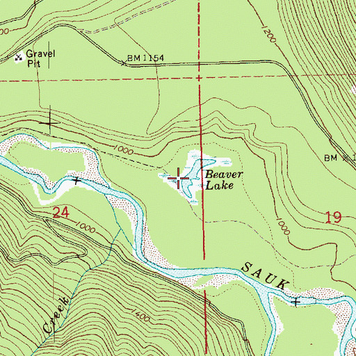Topographic Map of Beaver Lake, WA