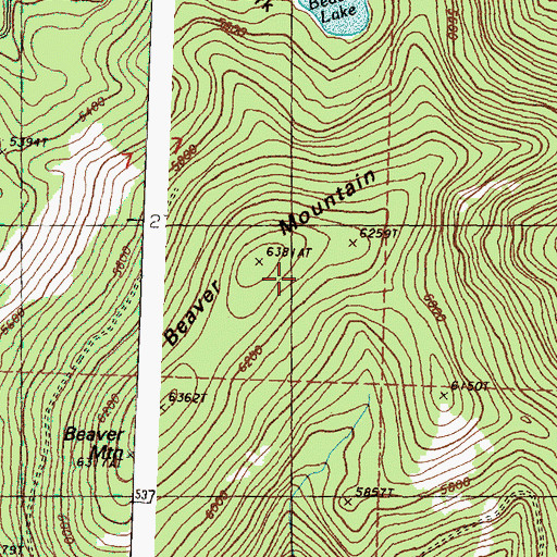 Topographic Map of Beaver Mountain, WA