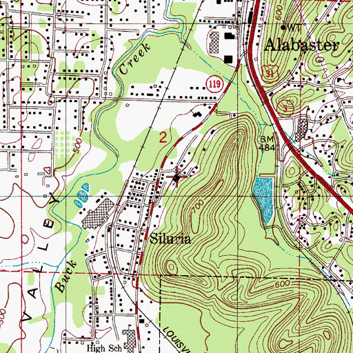 Topographic Map of Siluria Baptist Church, AL