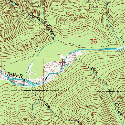 Topographic Map of Bee Creek, WA