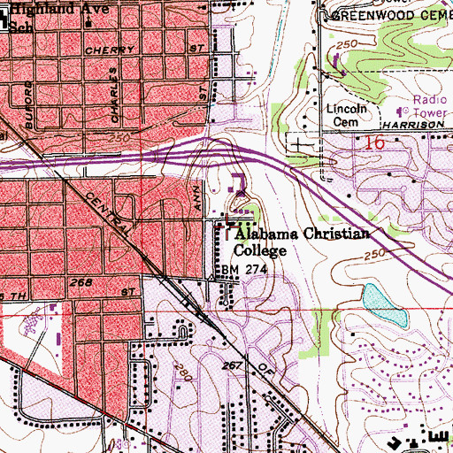 Topographic Map of Faulkner University, AL