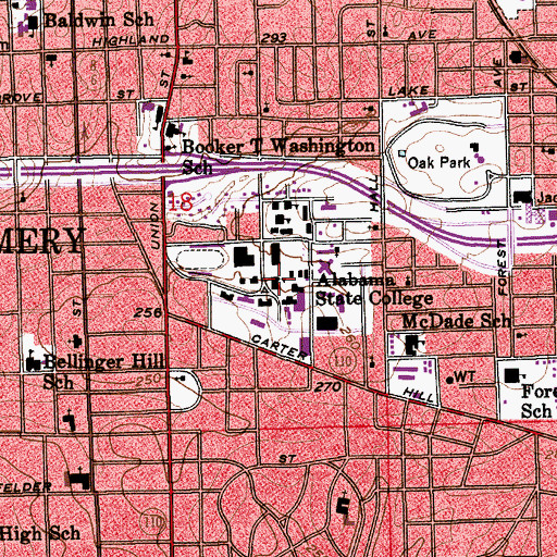 Topographic Map of Alabama State University, AL