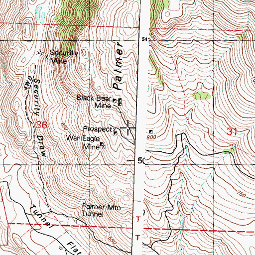 Topographic Map of Black Bear Mine, WA