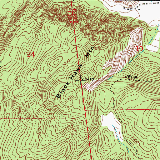 Topographic Map of Black Hawk Mountain, WA