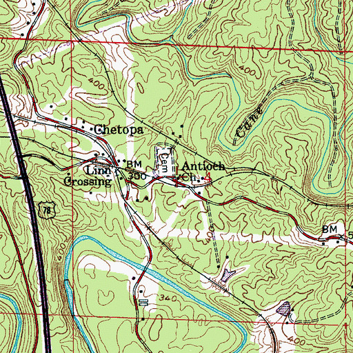 Topographic Map of Antioch Baptist Church, AL
