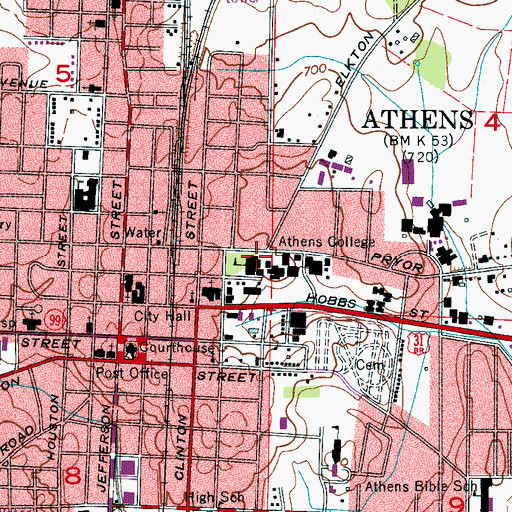 Topographic Map of Athens College, AL