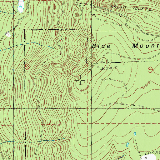 Topographic Map of Blue Mountain, WA