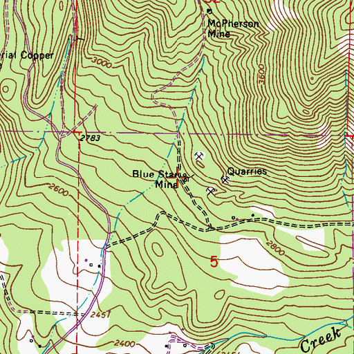 Topographic Map of Blue Star Mine, WA